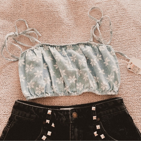 WRANGLER X BILLABONG rodeo blue western boho jean style strappy top NWT - Picture 3 of 7